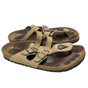Unisex Birkenstock Gizeh Cork Wedge Slip-On Thong Sandal Size W9/M7 Brown Suede